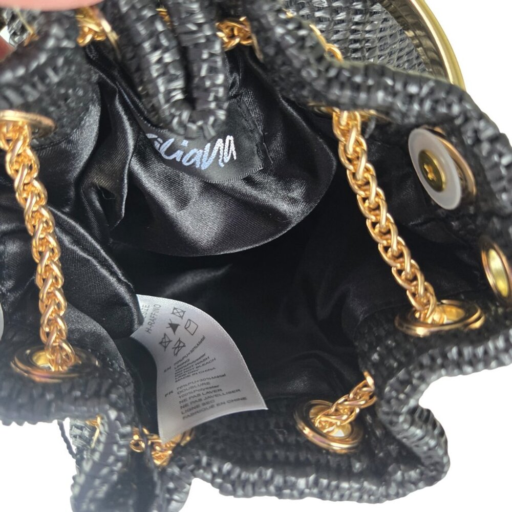 Liliana Raffino Bucket Drawstring Bag Black Mesh Gold Hardware Crossbody - Picture 4 of 5